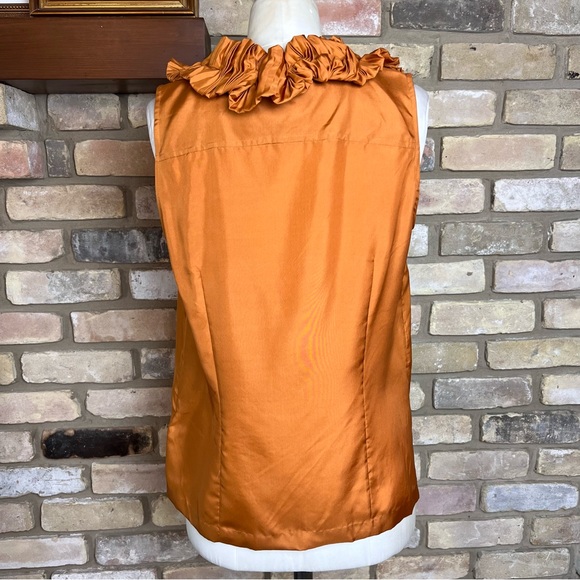 J CREW burnt orange sleeveless silk top with pleated bubble ruffle trim - Picture 2 of 5